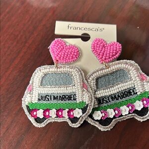 Francesca's Collections Pink and Silver Just Married Earrings